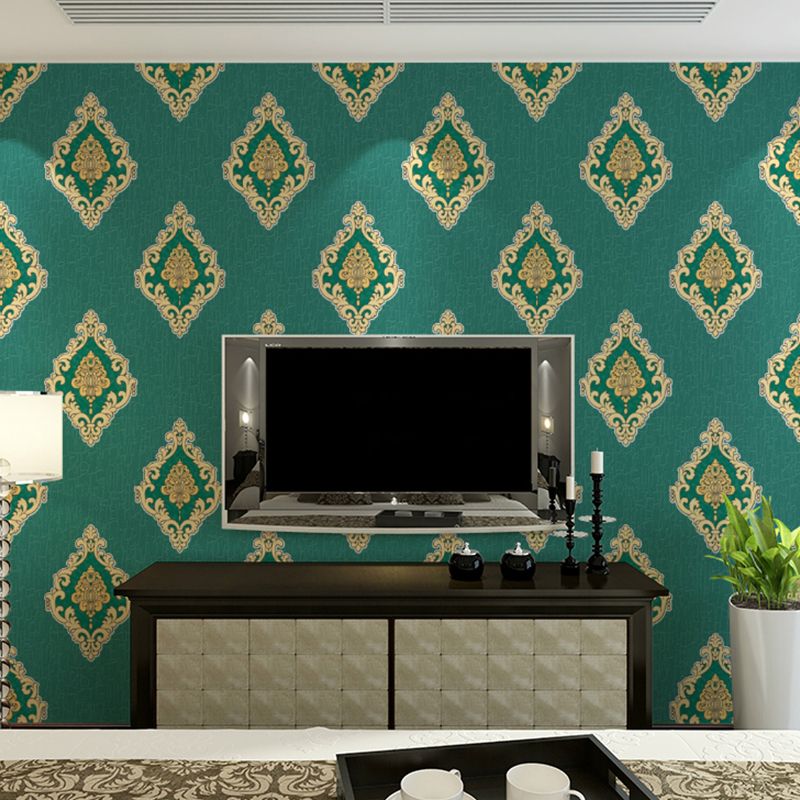 Jacquard Medallion Wallpaper Retro Style Flock Wall Decoration in Pastel Color for Home