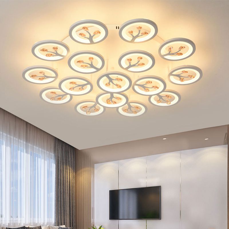 Crystal Tree Shaped Ceiling Lamp Minimalist White LED Semi Flush Light for Living Room