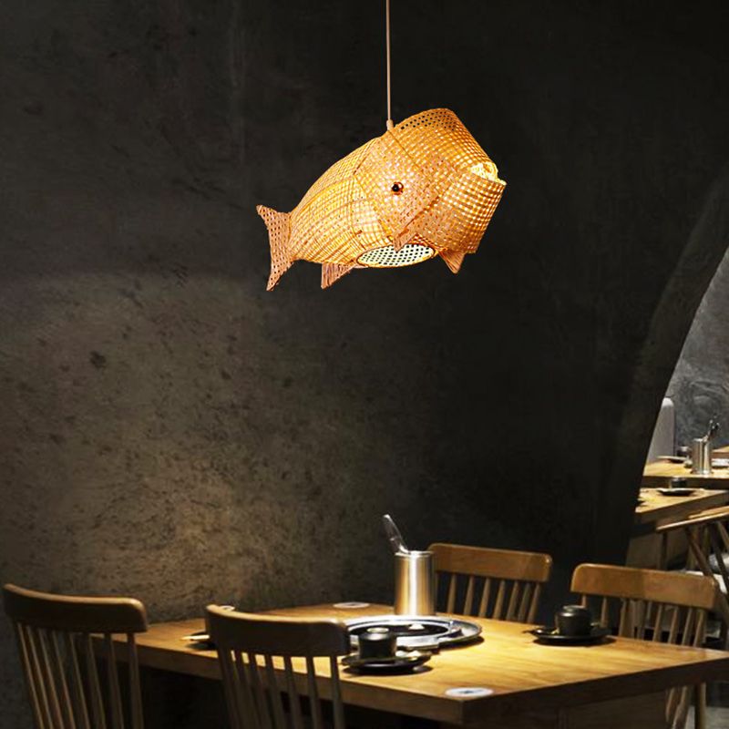 27,5 "Wide giapponese in stile giapponese carpa sospesa in bambù che tessi il ciondolo creativo a 1 luce per il ristorante