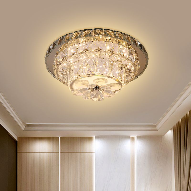 Tapered Porch Flush Mount Contemporary Clear Cut Crystal Blocks LED Nickel Ceiling Light Fixture