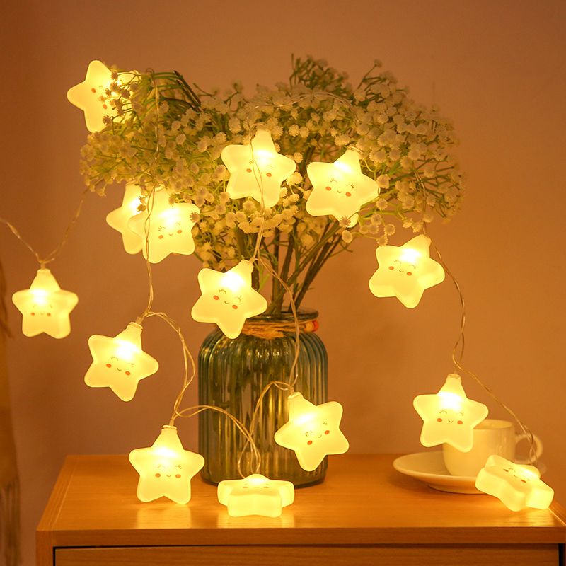 Star Battery String Lamp Art Decor Plastic Girls Bedroom LED Fairy Lighting in White