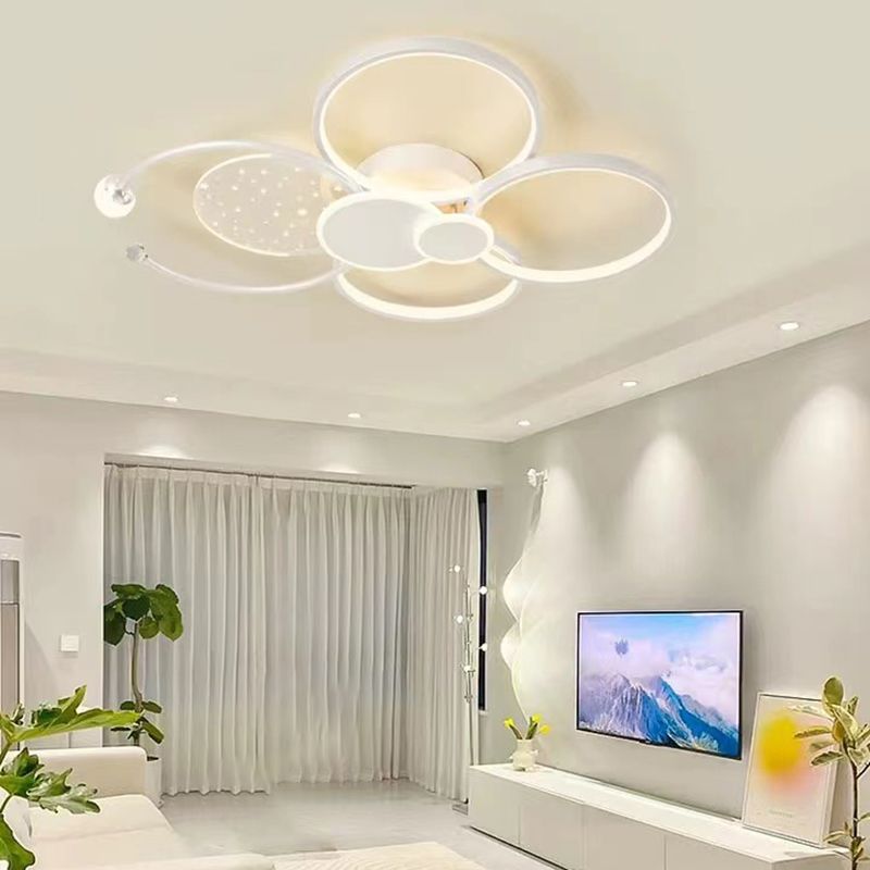 Modern LED Metal Flush Mount Circle Shape Ceiling Light with Acrylic Shade for Living Room