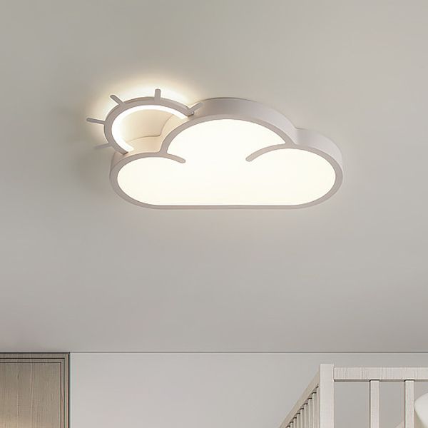 Cloud Shape Flush Light Modern Style Metal 2 Lights Flush Mount in White