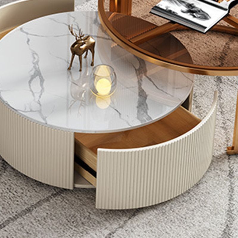 Glass Coffee Table Frame Round Nesting Coffee Table with Storage Drawers