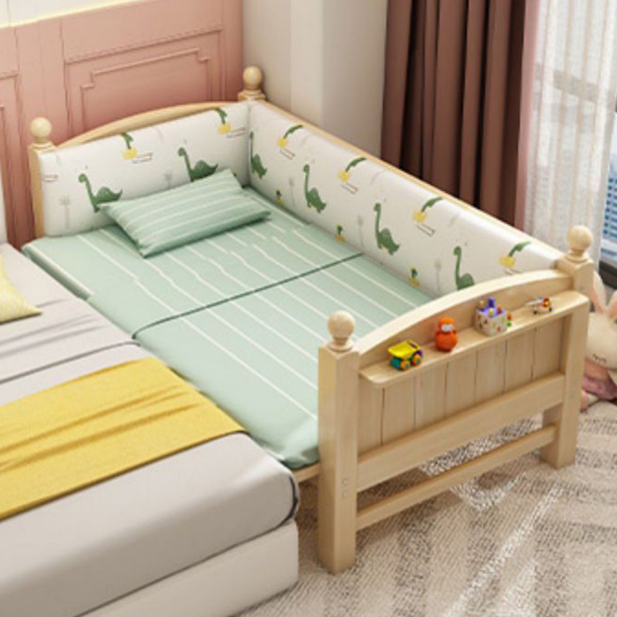 Scandinavian Solid Wood Kids Bed Gender Neutral Kids Bed with Guardrail