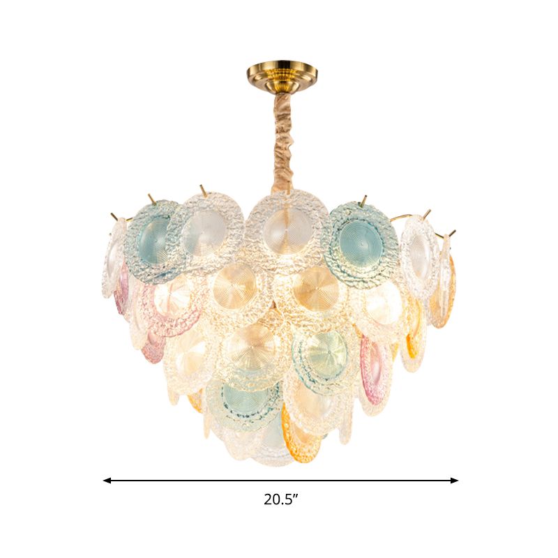 European Style Multi-Colored Chandelier Circle Panel 11 Lights Crystal Ceiling Pendant for Bedroom