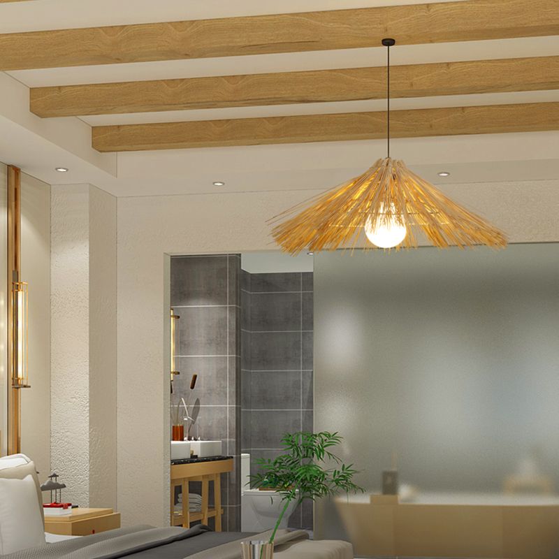 Asia Bamboo Down Pendant Hat Dining Room Hanging Ceiling Light with 1 Light