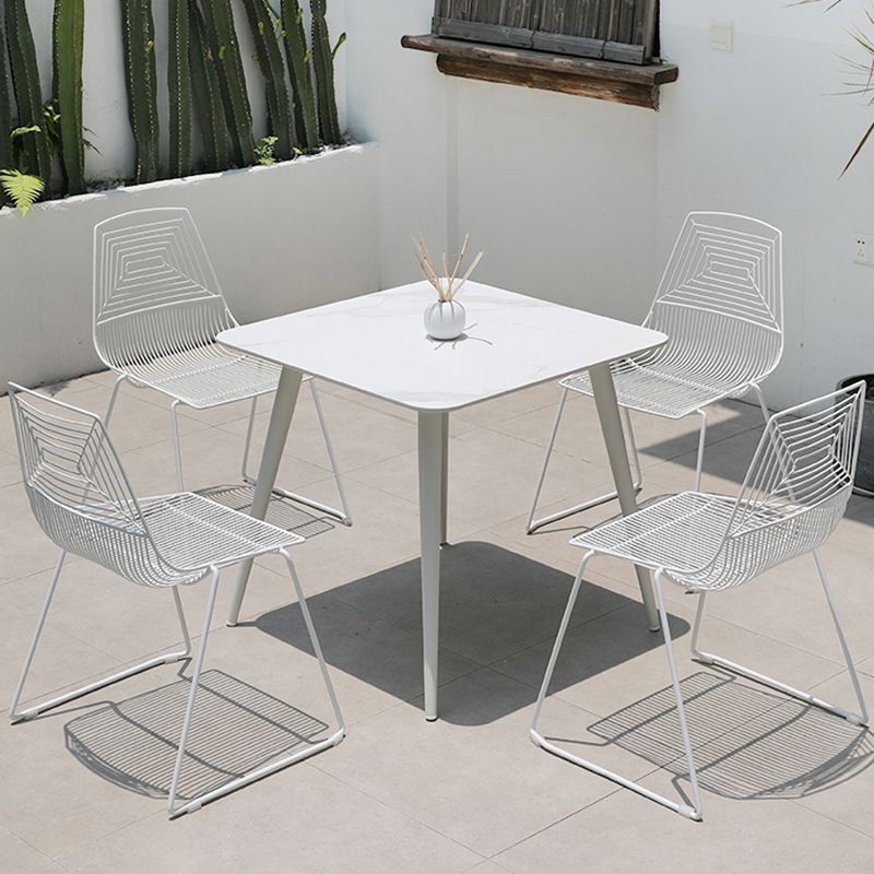 Modern Armless Stacking Side Chair White Iron Dining Side Chair