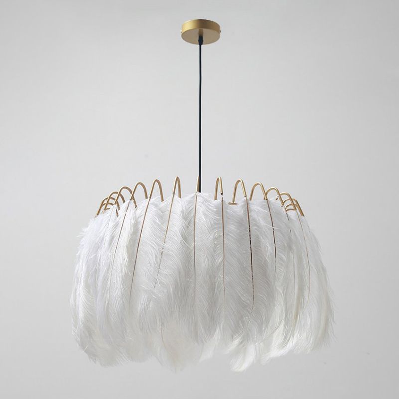 Ostrich Feather Ceiling Chandelier Modern Creative White Hanging Ceiling Light for Girl Bedroom