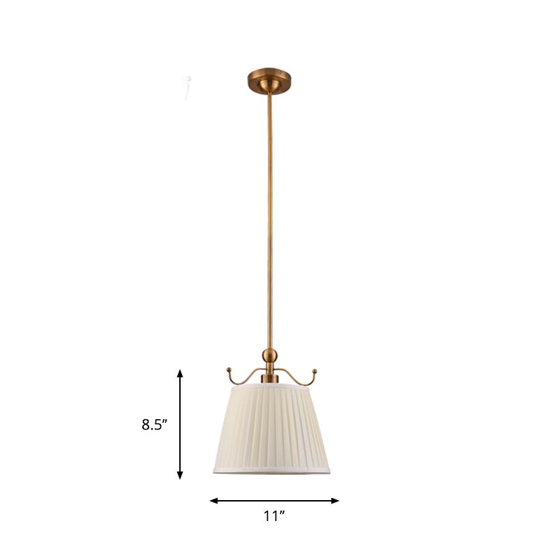 Geplooide lampenkap slaapkamer hanglamp lichte plattelandsstof 1 lamp witte afwerking verlichting