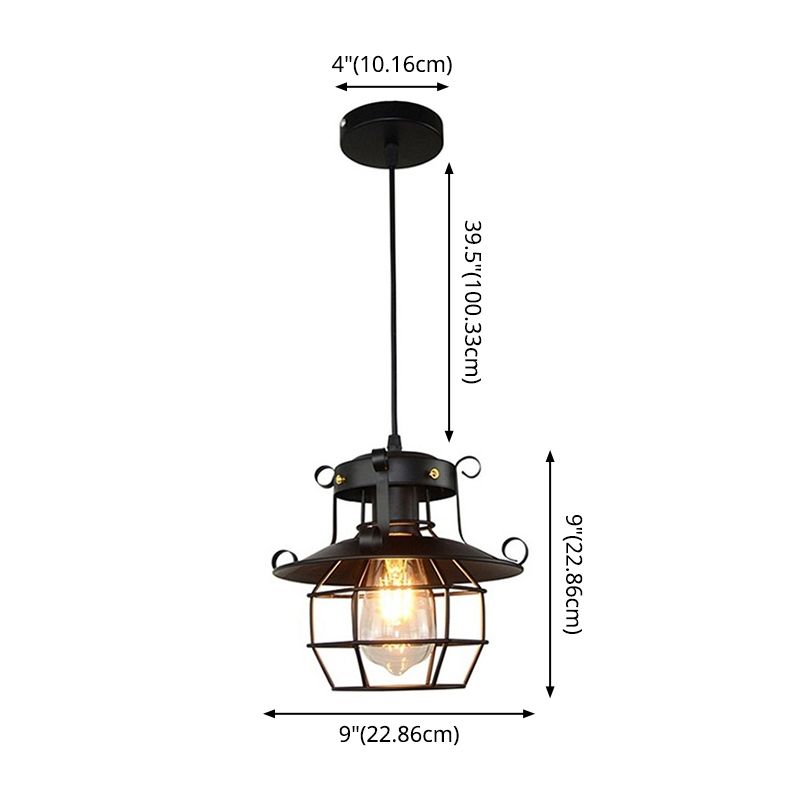 1 Light Lantern Ceiling Pendant Retro Industrial Style Metal Pendant for Restaurant