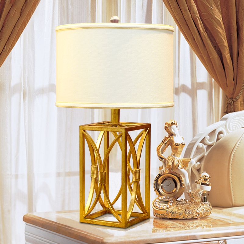 Cylinder Fabric Nightstand Lighting Modern Metal 1 Light Gold Night Light for Living Room