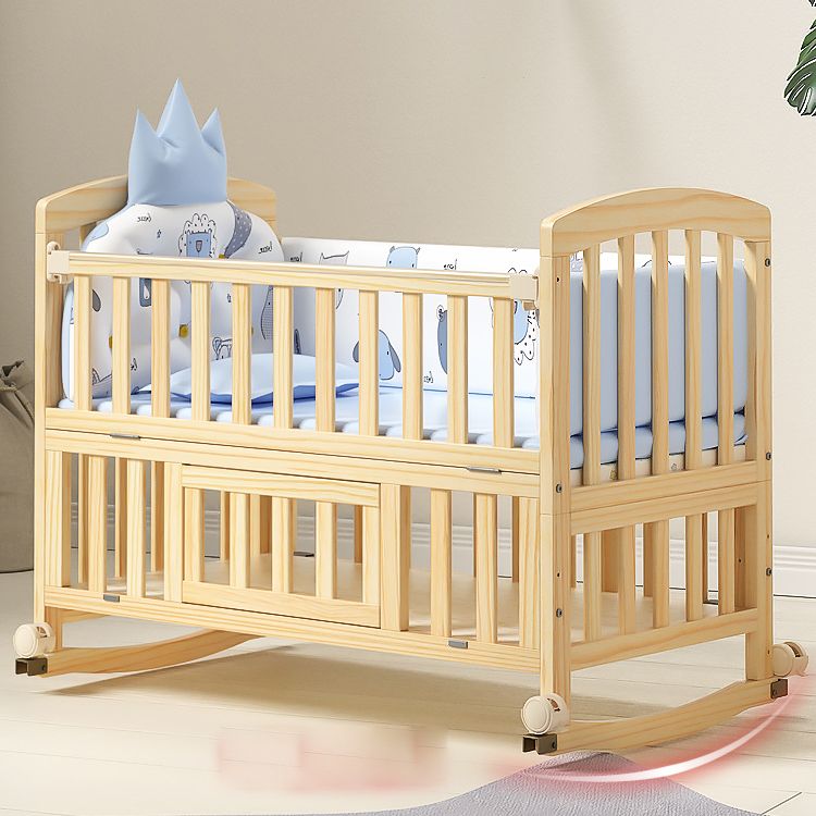 Modern 3-in-1 Convertible Crib in Natural Solid Wood Nursery Bed