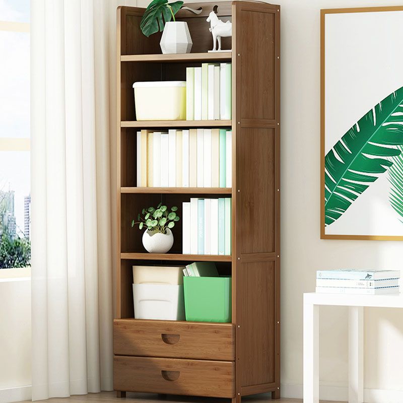 Modern Bamboo Shelf Bookcase Brown Closed Back Book Shelf for Study Room