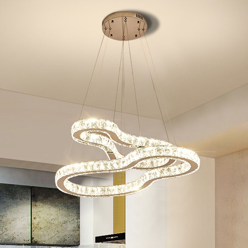 Chrome 2 Tiers Chandelier Light Modernism Beveled Glass Crystal LED Pendant Lighting for Bedroom