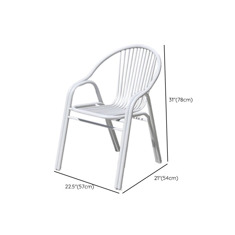 White Stacking Dining Side Chair Aluminum Outdoor Bistro Chairs with Arm