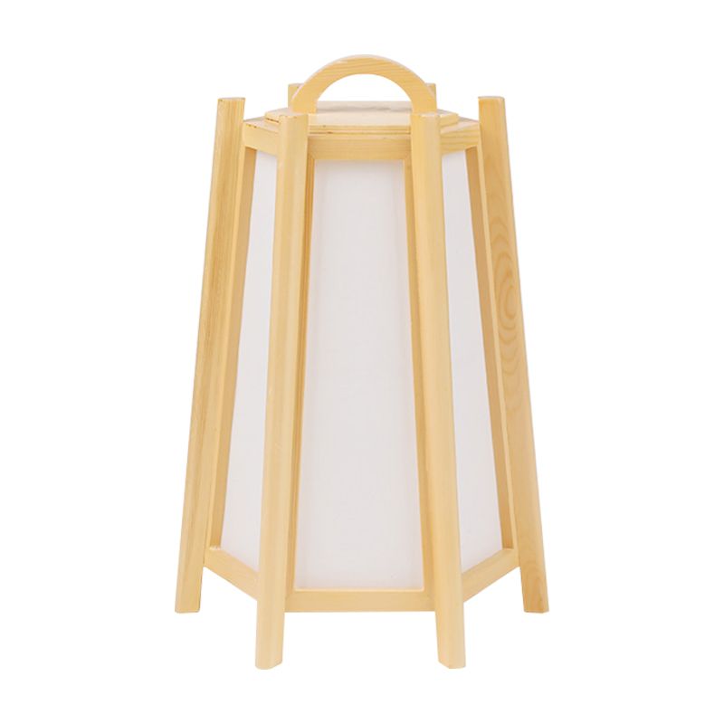 Tower Shape Night Table Light Japanese Wood 1 Light Beige Night Lamp with Fabric Shade