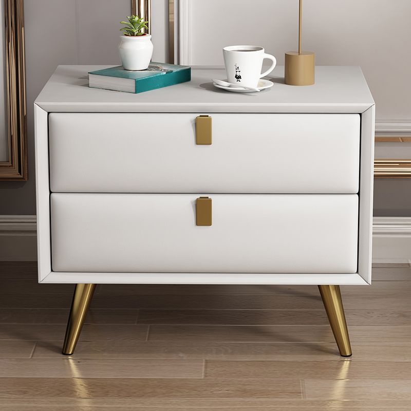 Contemporary Bed Nightstand Leather Bedside Cabinet with 2 Drawers