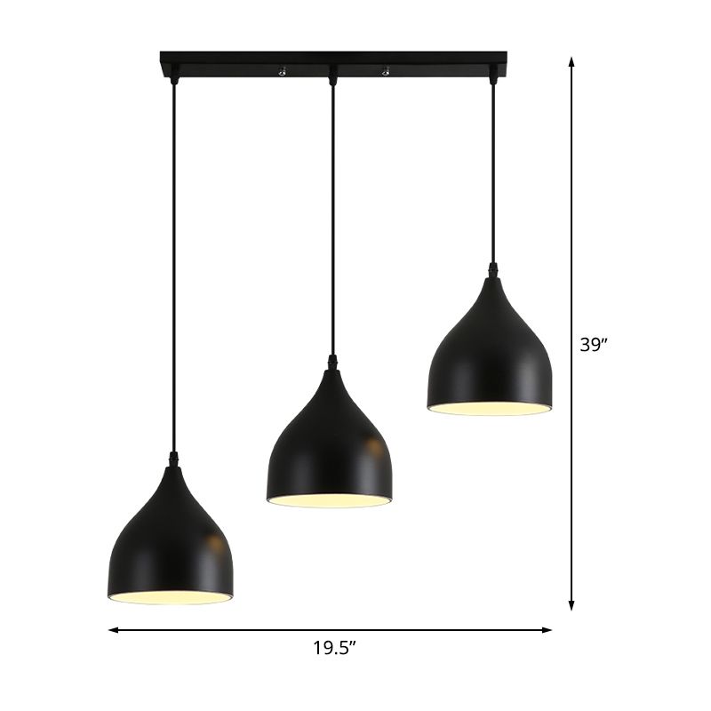 Metallic Onion Cluster Pendant Lamp Contemporary 3 Heads Black Down Lighting with Linear Canopy