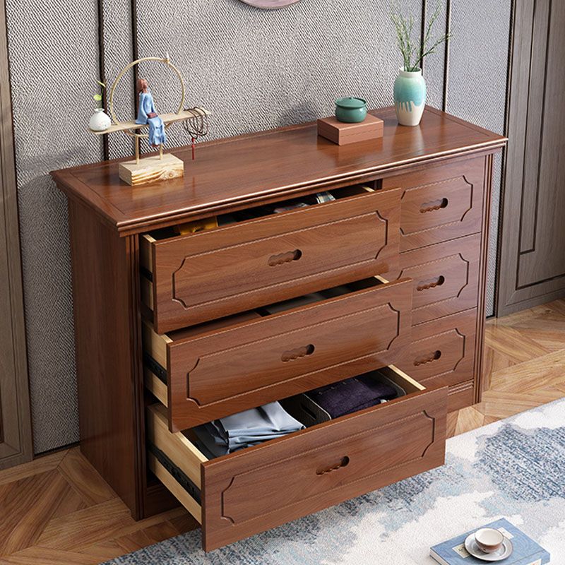 Contemporary Rubber Wood Dresser 33"H Storage Chest with 6 Drawer for Bedroom