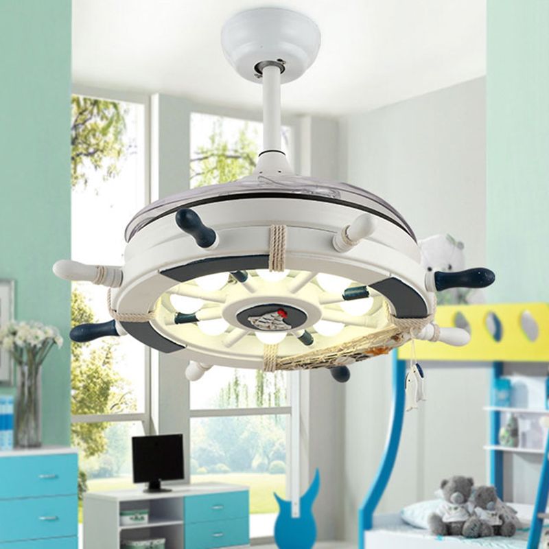 Éclair de ventilateur de pendentif à 4-lames blanches Éclairage pour enfants LED METAL METAL LEMP MONT AVEC avec télécommande, 42 pouces de large