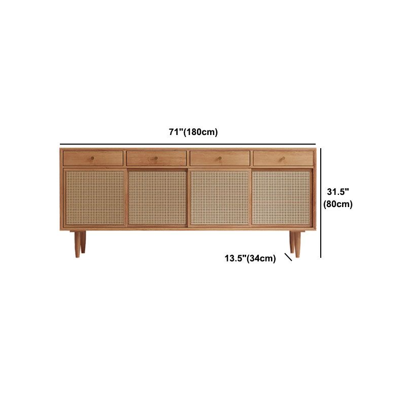 Contemporary Pine Wood Sideboard with Cabinets and Drawers Brown Dining Buffet for Home