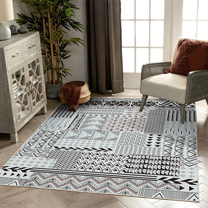 Rapis à rayures Boho distinctif Retro Tribal totem Tottem Intérieur Polyester Tapis de taches de coloration Easy Care pour le salon