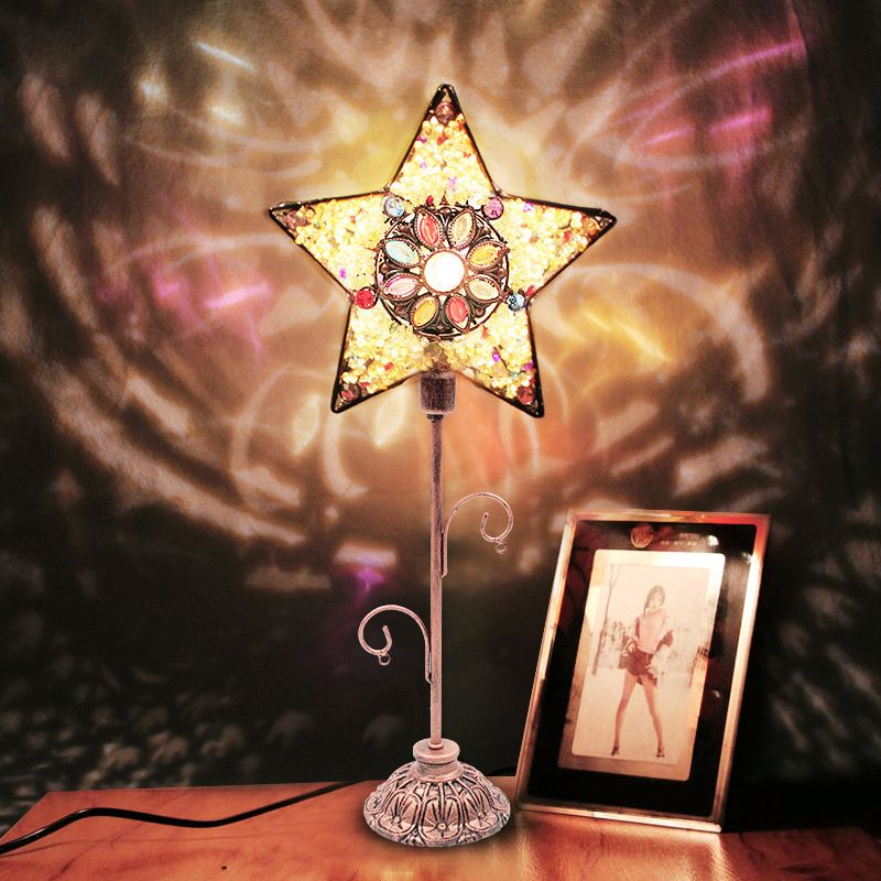 Acrylic Beaded Bell/Star/Cone Night Light Moroccan 1 Light Bedroom Table Lighting with Open Top in Copper