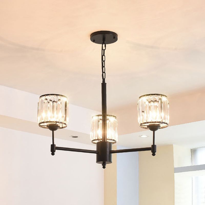 3/6/8 Lights Radial Pendant Chandelier Contemporary Crystal Hanging Light in Black for Bedroom