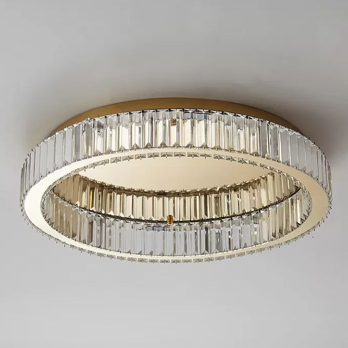 Circle Close to Ceiling Lighting Modern Crystal LED Gold Flush Mount Ceiling Light Fixture