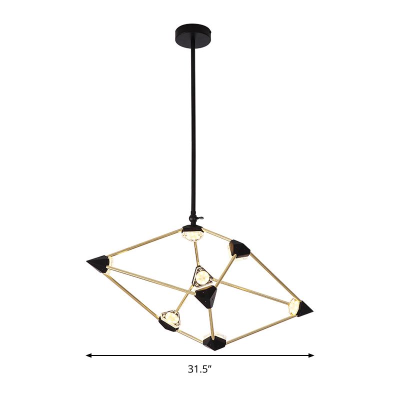 25"/31.5" Wide Diamond Metal Pendant Light Contemporary Black LED Hanging Chandelier for Dining Room