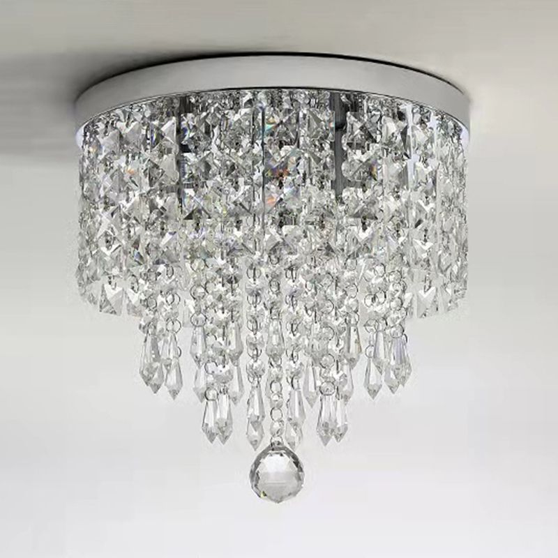 Modern Drum Shade Flush Mount Crystal Flush Mount Light in Clear