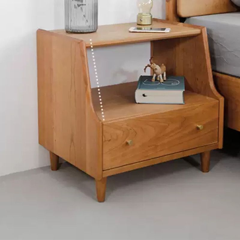 1 Drawer Medium Wood Nightstand Modern Solid Wood Night Table ,19.7" Tall