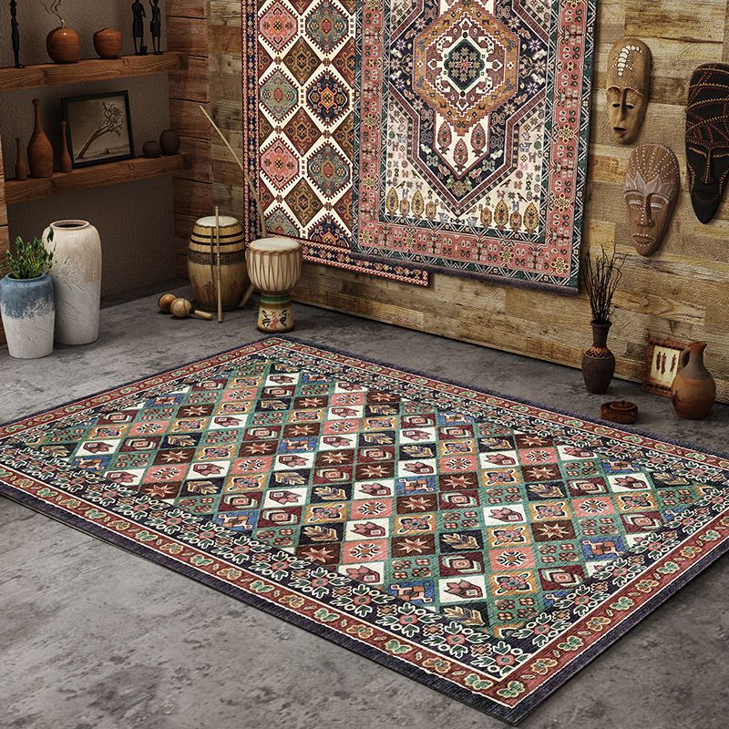 Roter Ton persischer Teppich Polyester marokkanische Fliesen-Innenteppich Anti-Rutsch-Backing Teppich für Wohnzimmer