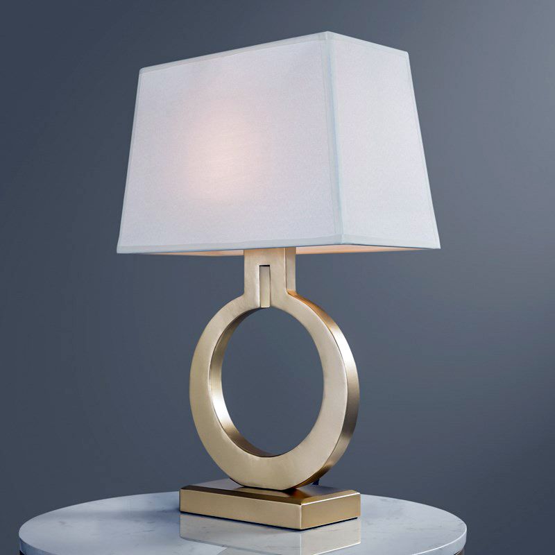 Goldener Quadertisch leichter antiker Stoff 1 Kopfnachtstand Lampe mit runden Basis