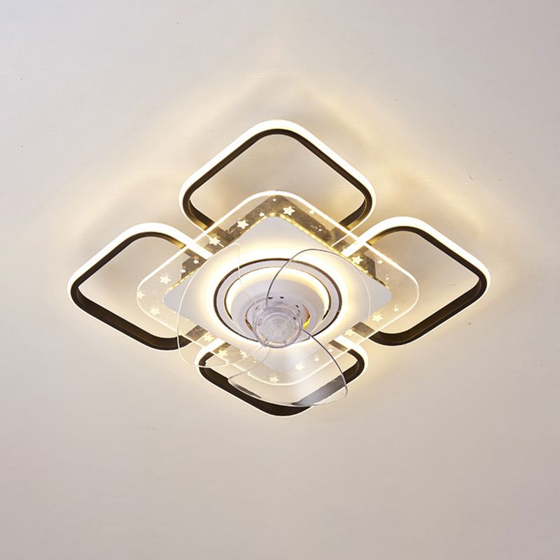 Nordic Style Metal Ceiling Fan Lamp Geometry Shape LED Ceiling Fan Light for Bedroom