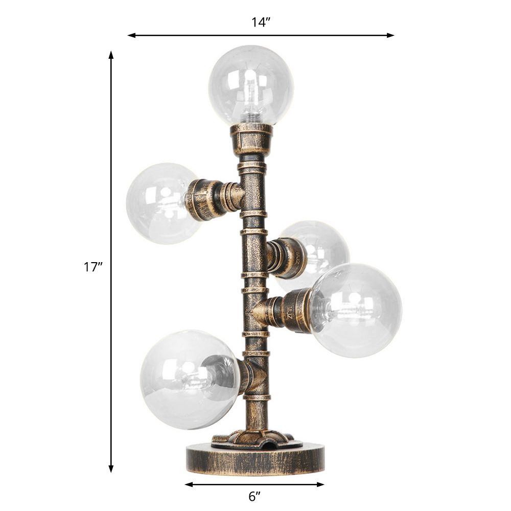 5 Lights Table Light with Round/Tube Shade Clear/Amber Glass Industrial Study Room Task Lighting with Base