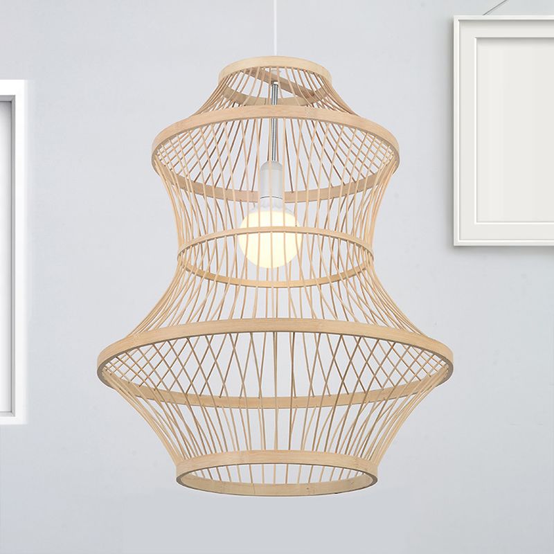 Beige Hand-Woven Hanging Lamp Modernism Style 19.5"/23.5" W 1 Head Bamboo Ceiling Pendant Light for Kitchen