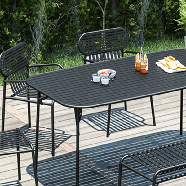 Black Outdoor Iron Patio Table Contemporary Rectangle Rust Resistant Patio Table