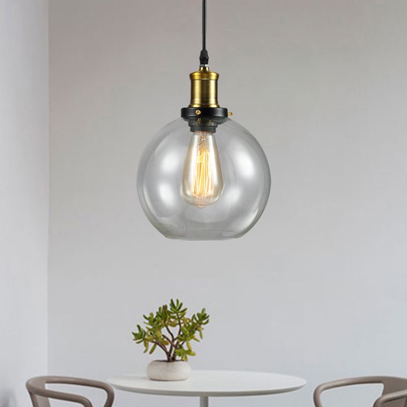 Brass 1 Light Hanging Ceiling Light Vintage Clear Glass Cone/Globe Pendants Lighting for Living Room