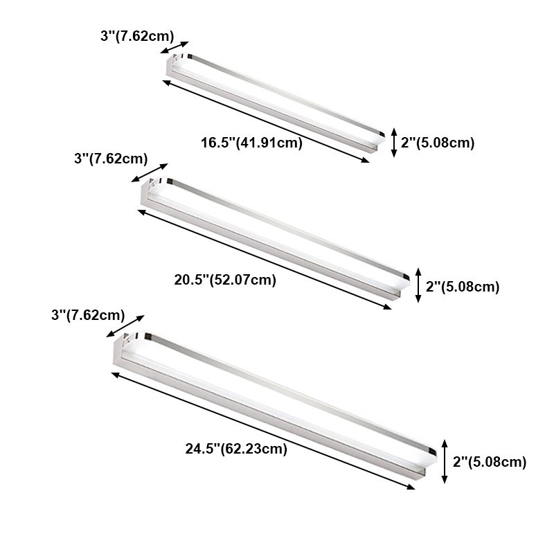 Luz de tocador de acero de acero inoxidable de 1 luz Luz de espejo recto nórdico para el baño