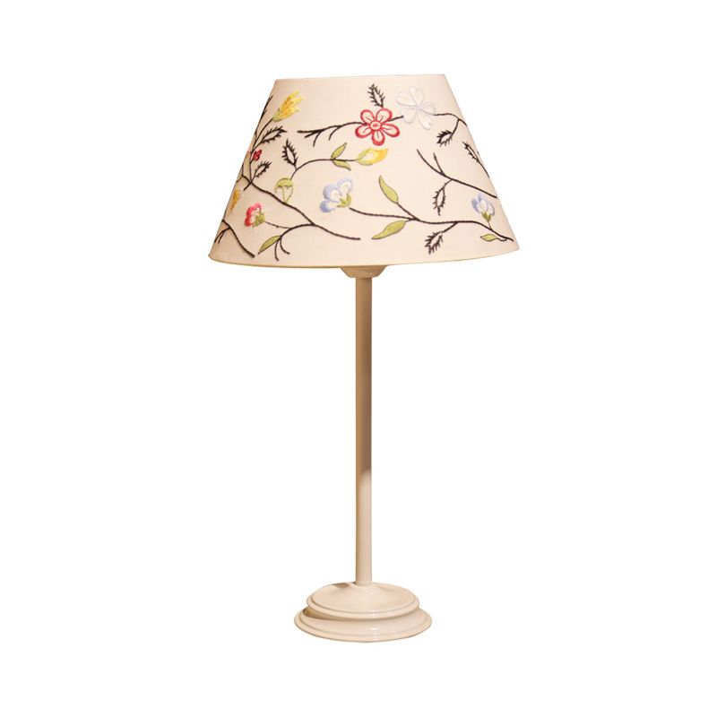 Single Light Fabric Night Table Light Country Style Korea White Barrel Bedside Embroidery Night Lamp