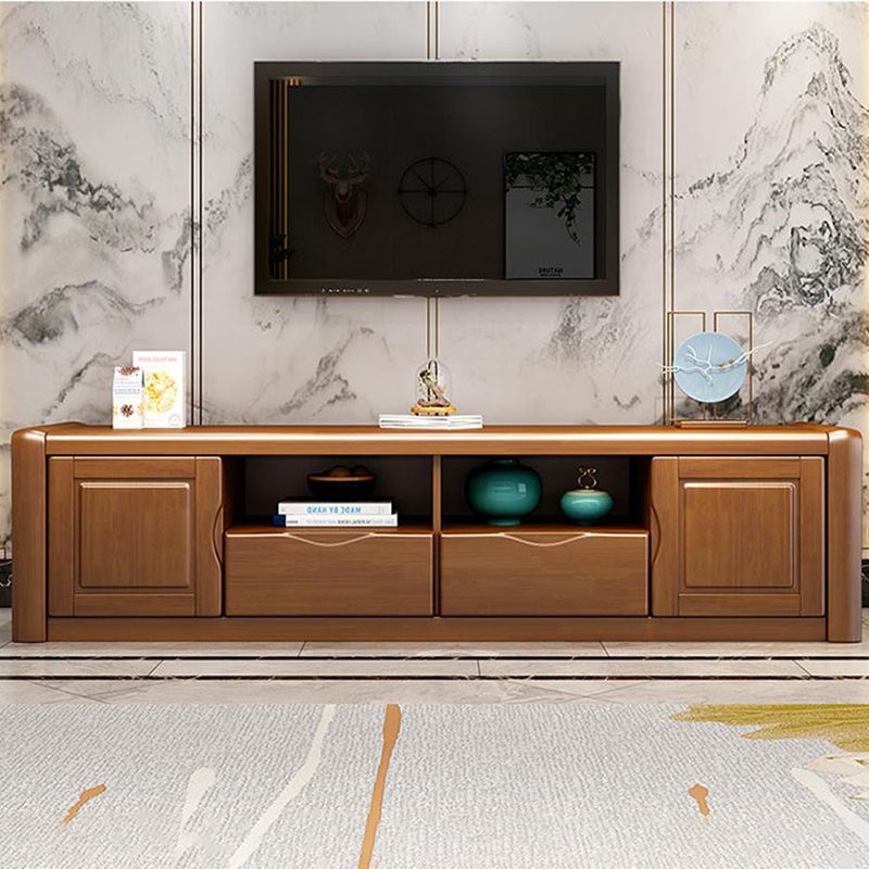 Modern Wood TV Stand Console Open Storage TV Media Stand with Doors for Living Room