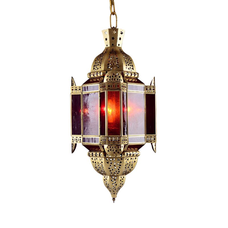 3 hoofden rode glazen ophanging licht Arabische messing lantaarn hanger kroonluchter met uitsparend decor