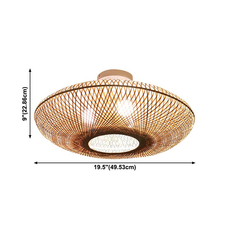 Bamboo Beige Close to Ceiling Lighting Flying Saucer Asia Ceiling Lamp