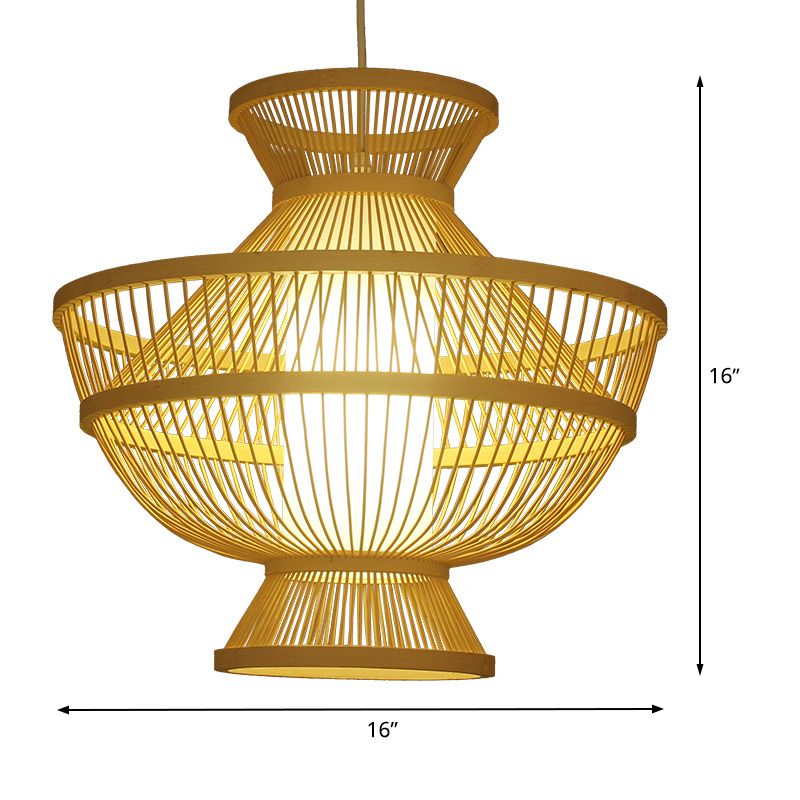 BEIGE CHOT POT SOSPENSIONE SOSPENSIONE ASSPETTO ASIAN ASIAN SINGOLA LAMPAGGIO DI BAMBOO PER IL RISTATO