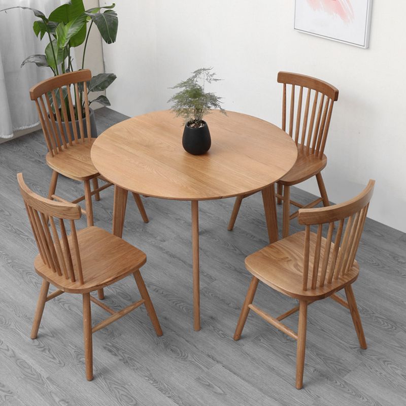 Contemporary Round Dining Room Table Oak Solid Wood Table for Home Use