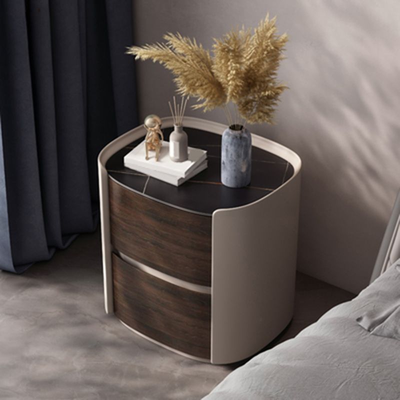 2 - Drawer Contemporary Nightstand Antique Finish Bedside Cabinet