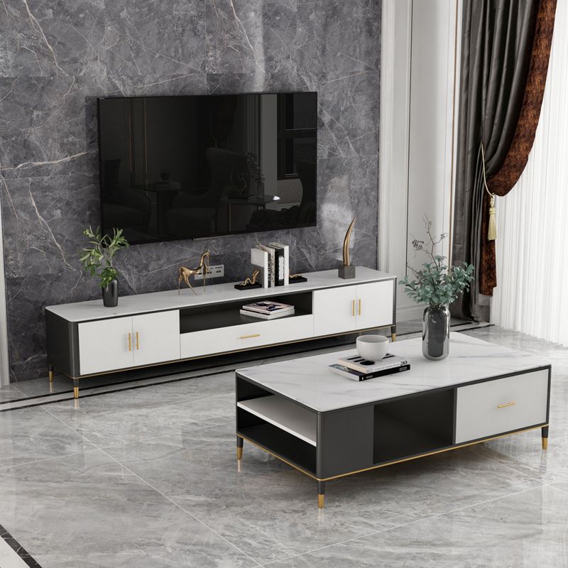 Open Storage TV Media Console Stone TV Stand for Living Room