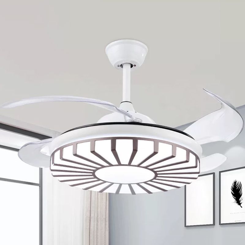 Sputnik Bedroom 4 Blades Hanging Fan Light Metal 19" Wide LED Modern Semi-Flush Mount in Coffee